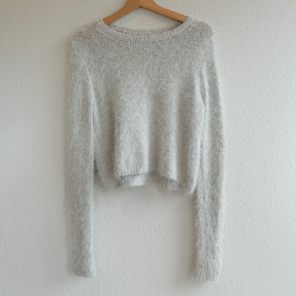 Abercrombie & Fitch Eyelash Sweater Women Sz M Cotton Blend Metallic Shaggy - Picture 2 of 10